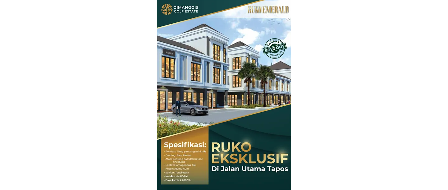 Dijual Cimanggis Golf Estate - Ruko Eksklusif Di Jalan Utama Tapos 1 eeeeeeeee